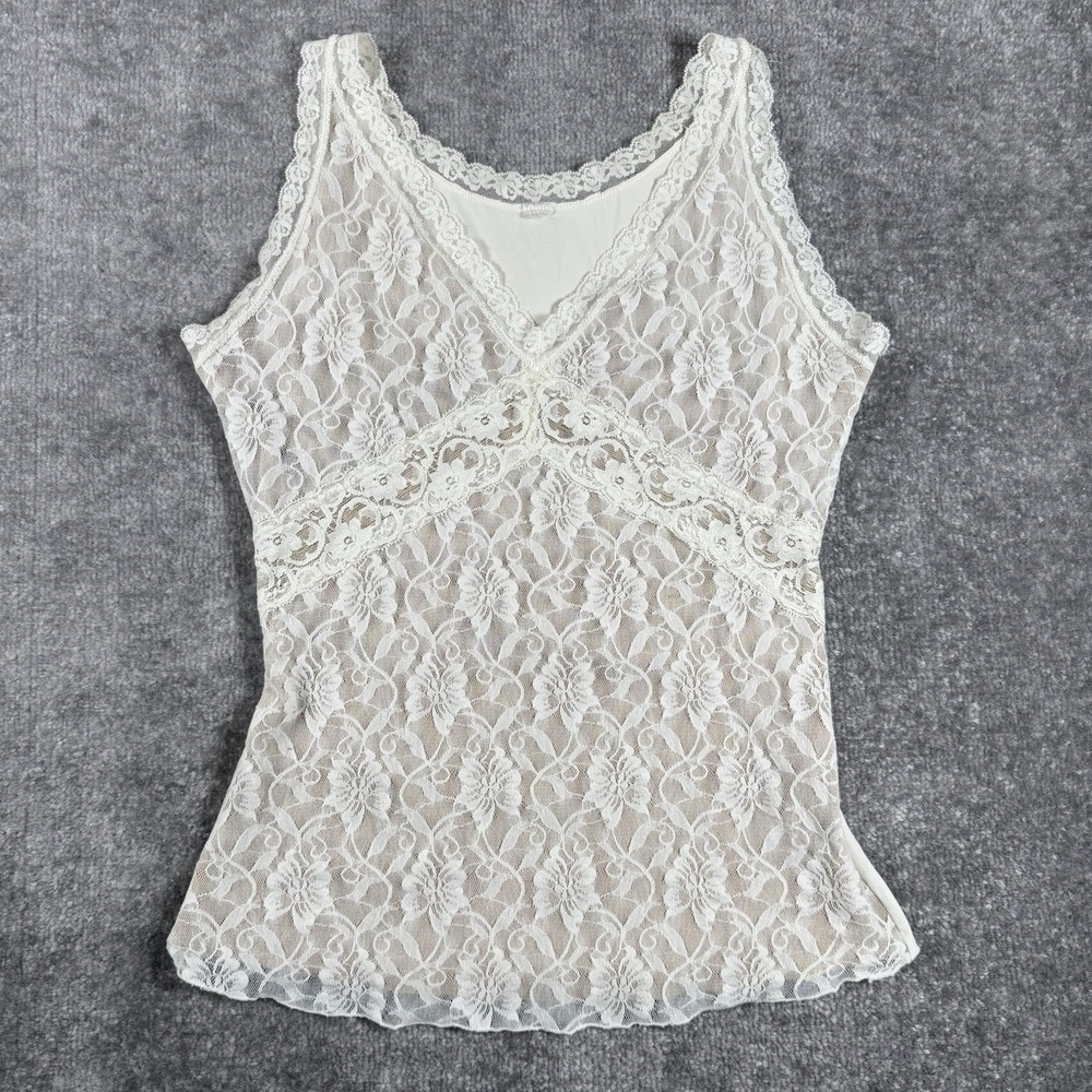 Flexees Top Women's Large Off White Babydoll Lined Sleeveless Fairy Cottagecore